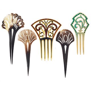 Collection of Five Vintage Celluloid Hair Combs