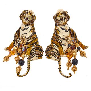 Pair of Lunch at the Ritz "Black Tie Tiger" Earrings