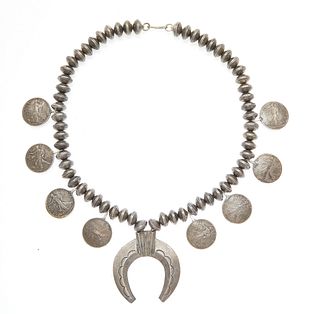 Native American Coin Silver Squash Blossom Necklace
