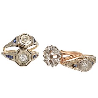 Collection of Four Vintage Diamond, 18k and 14k Gold Rings