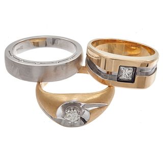Collection of Three Gent's Diamond, 14k Rings