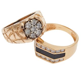 Collection of Two Diamond, 14k Yellow Gold Rings