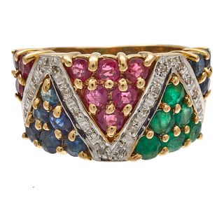 Diamond, Emerald, Ruby, Sapphire, 14k Ring