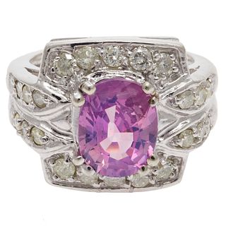 Pink Sapphire, Diamond, 14k White Gold Ring