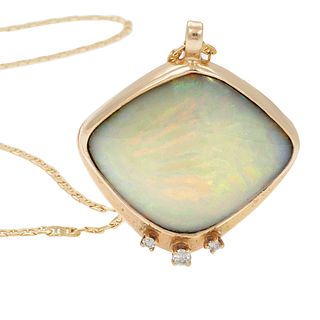 Opal, Diamond, 14k Yellow Gold Necklace