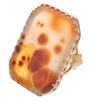 Dendritic Agate, 14k, 10k Yellow Gold Ring