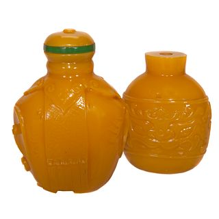 Two Yellow Glass Snuff Bottles 