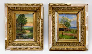 2PC Antoon Van Leemputten Landscape Paintings