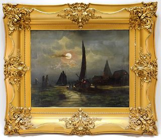 Aft. Edward Moran Nocturnal Ship Painting