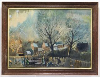 WWII Air Raids Over England WC Painting