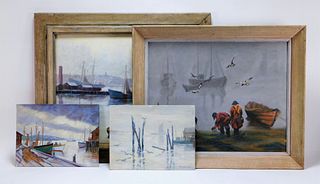4 Impressionist Nautical Maritime Harbor Paintings