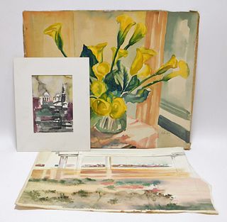 3PC Gordon Steele Modernist Watercolor Paintings