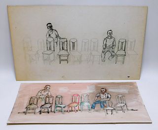 2PC Gordon Steel Modernist Chair Study Drawings