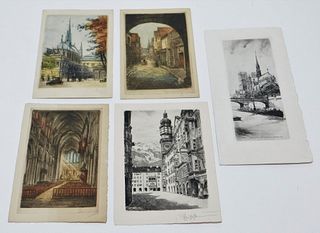 5PC Miniature Architectural Etchings