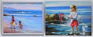 2PC Peggy Watkins Impressionist Beach Paintings
