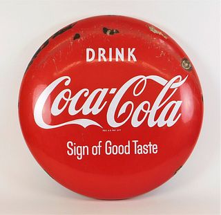 24" Coca Cola Porcelain Button Advertising Sign