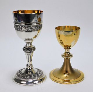 2PC Sterling Silver & Silver Plate Chalice Group