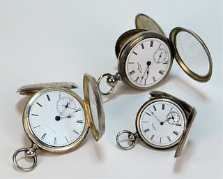 3PC American Sterling Silver Pocket Watches