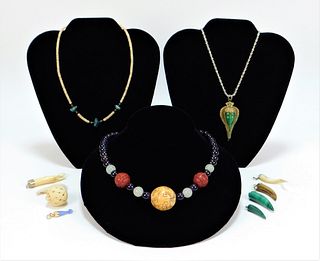 11PC Exquisite Asian Carved Hardstone Jewelry