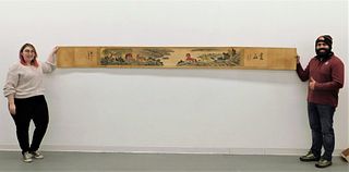LG Chinese Horse Landscape Hand Scroll Painting
