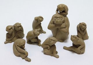 8PC Chinese Yi Xing Pottery Monkey Sculptures