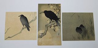 3PC Assorted Japanese Black Bird Woodblock Prints