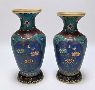 PR Japanese Cloisonne Floral Baluster Vases
