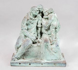 ANÓNIMO, Familia Fundición en bronce patinado, Con base rectangular, 35 cm de altura.