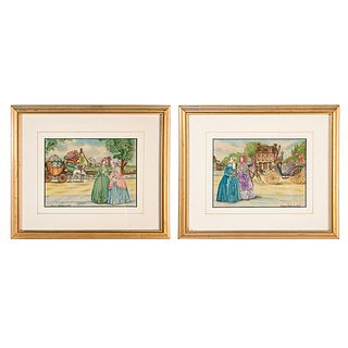 2 Vintage Godey's Fashions Embroidered Wall Art, Framed