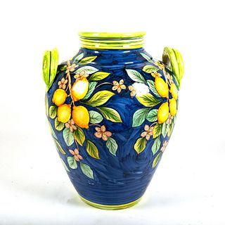 Large Italian Lemon and Leaf Vase with Twin Handles