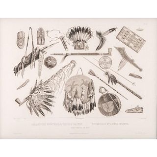Karl Bodmer Engraving, Indian Utensils And Arms 1841