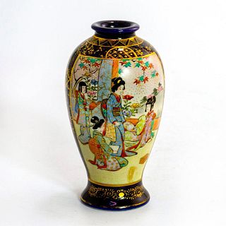 Miniature Cobalt Blue Ceramic Vase, Japanese Ladies