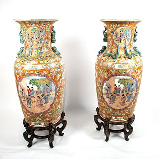 Set of Two Large & Tall Identical Chinese Floor Vases