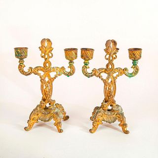 Pair of Vintage Brass Two Arm Candlestick Holders