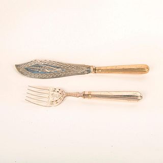 Antique English Silver Plated Knife And Fork
