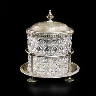 J B & S Electroplate Silver Stand with Biscuit Jar.