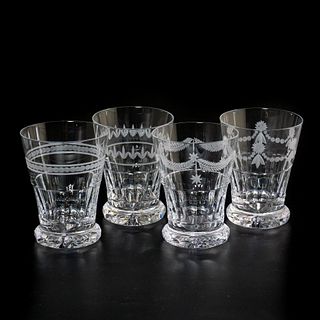 Set Of 4 Waterford Crystal Etched Glasses