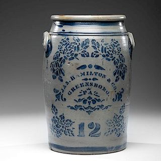 James Hamilton Twelve Gallon Pennsylvania Stoneware Jar 