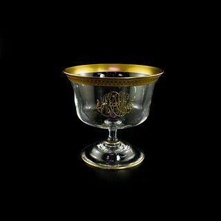6 Vintage Glass Pedestal Bowls, Gold Rim With Monogram