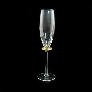 Hand Blown Murano Glass Champagne Flute, Gold Accents