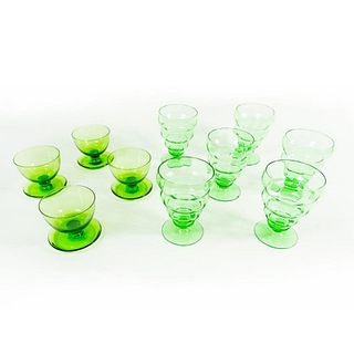 10pc Vintage Emerald Green Glassware