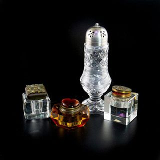 4 Antique Glass/Crystal Vanity Containers