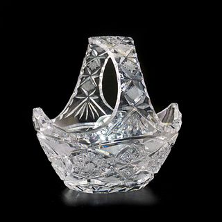 Vintage Hobstar Clear Glass Crystal Basket