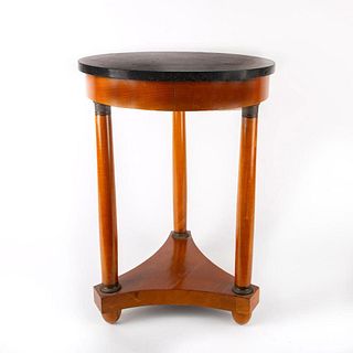 19th Century Louis Philippe Elmwood Round Table, Marble Top
