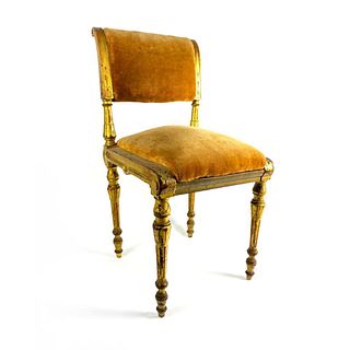 Vintage Orange Velvet Armless Wooden Chair