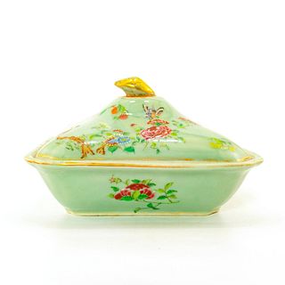 Vintage Ceramic Lidded Dish, Floral/Bird/Butterfly Design