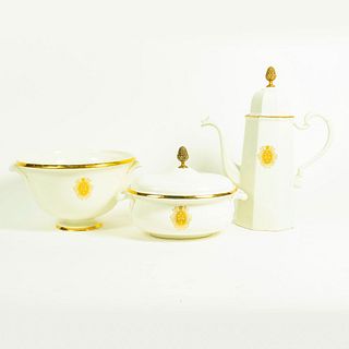 Three Piece Serving Set; Dish With Lid, Bowl, and Teapot