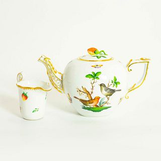 Herend Porcelain Rothschild Bird Teapot and Creamer