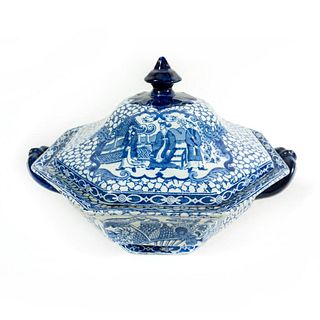 William Adams Blue And White Ceramic Lidded Dish