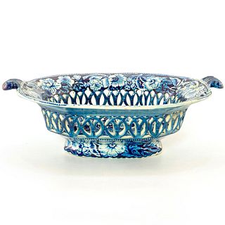 Vintage Porcelain Staffordshire Blue + White Fruit Bowl